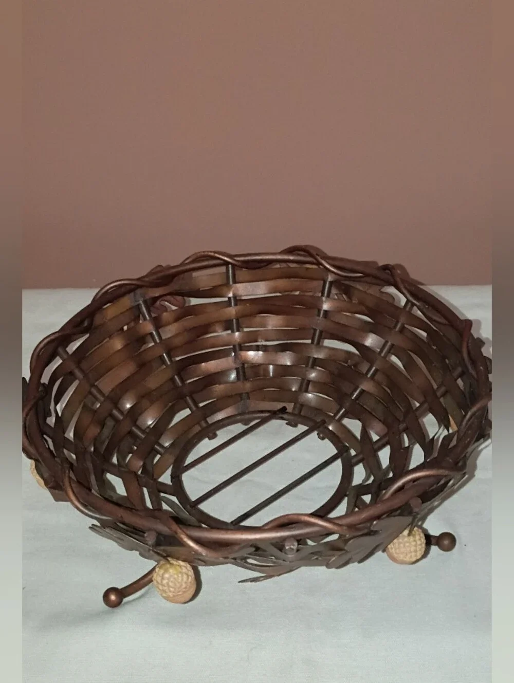 Brown Metal Oak Leaf & Acorn Decorative Bowl